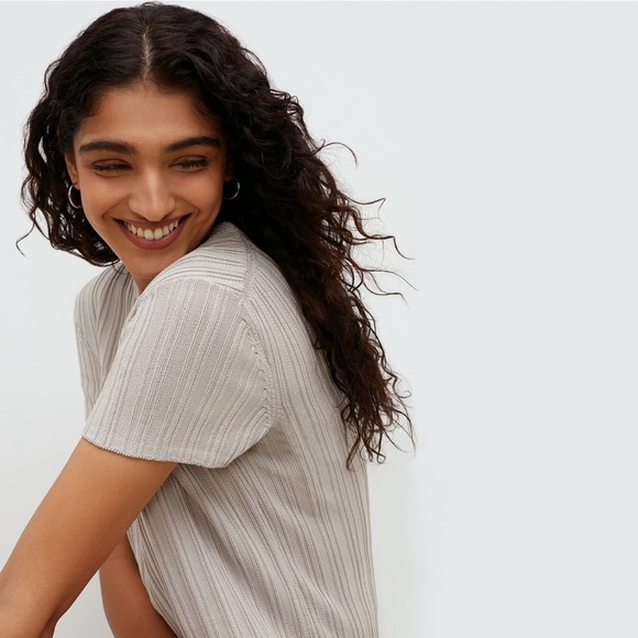 MM Lafleur The Hayden Dress in Sea Salt Size Medium Micro Knit Ribbed Cotton - Picture 2 of 7